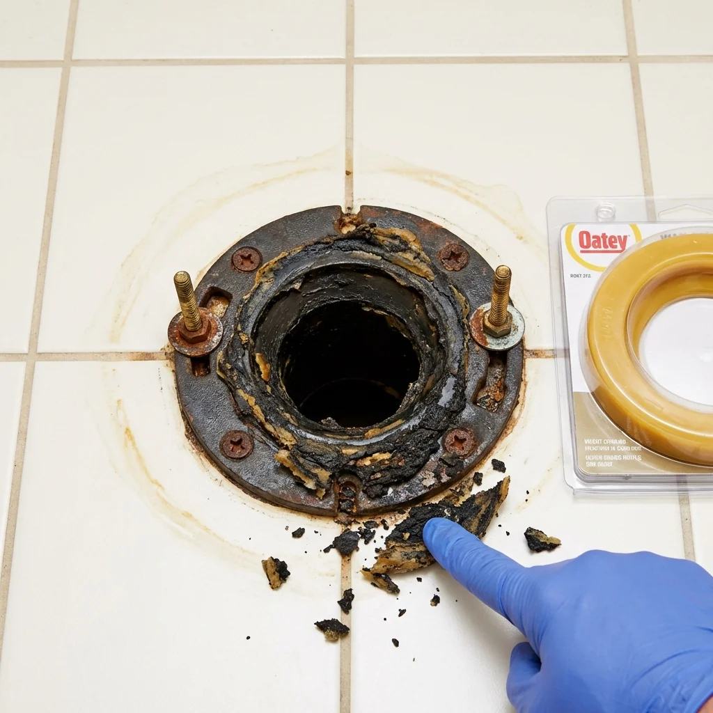 Failed wax ring showing water seepage at the base of a toilet in a Rexburg, ID home