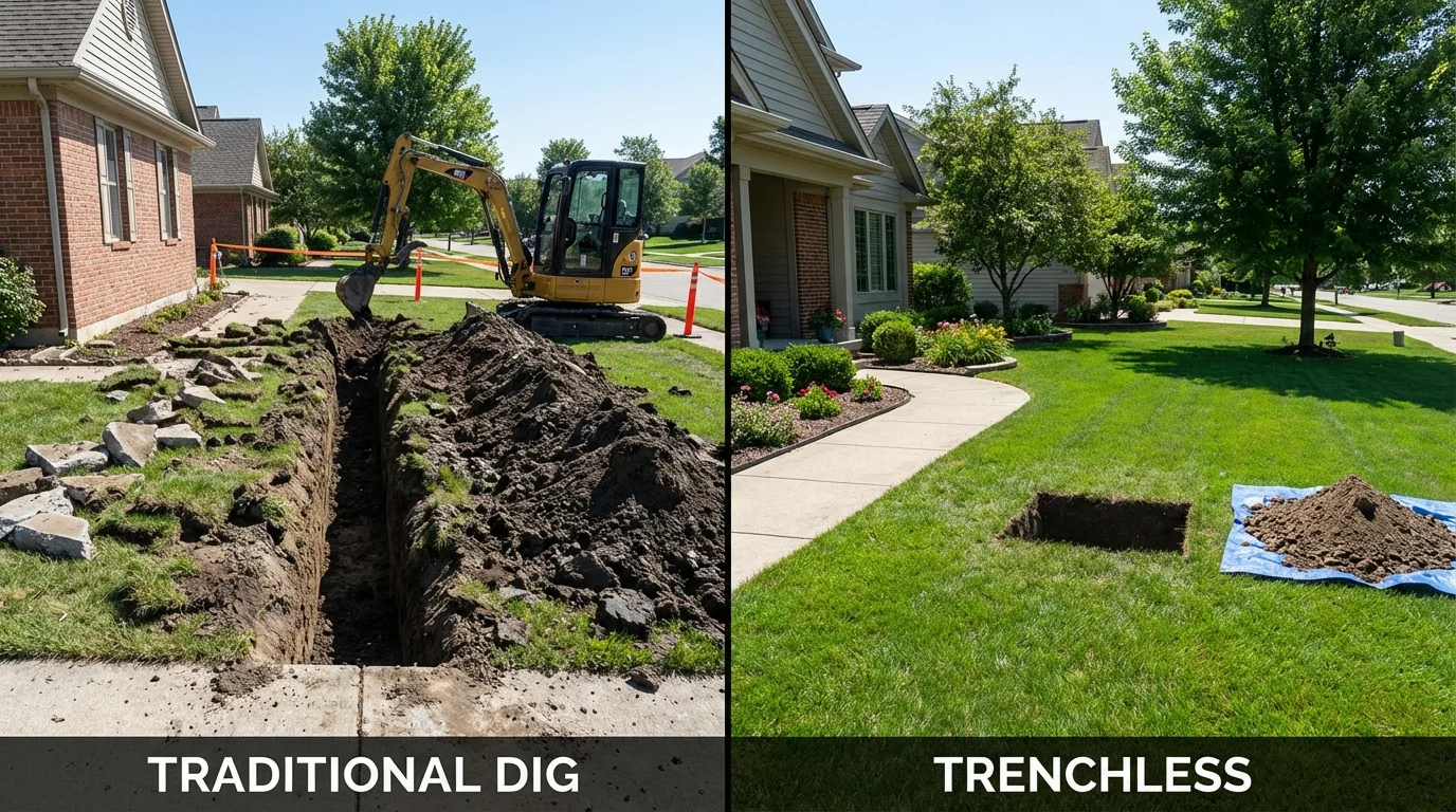 Trenchless sewer repair with minimal yard damage versus traditional excavation in Rexburg, ID